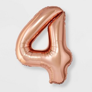 "4" Foil Balloon Rose Gold - Spritz™: Number Balloon, Four Year, Birthday Party Decor, Solid Pattern, 3+ Age - 1 of 4