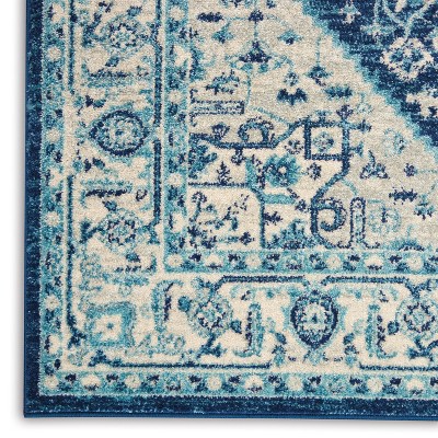 Ivory and Navy Synthetic 5' x 7' Rectangular Area Rug