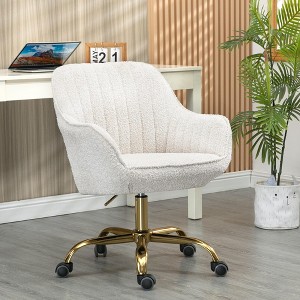 GustoWave Modern Office Desk Chair, Vanity Chair, Comfy Upholstered Swivel Rolling Armchair, Velevet 360° Swivel - 1 of 4