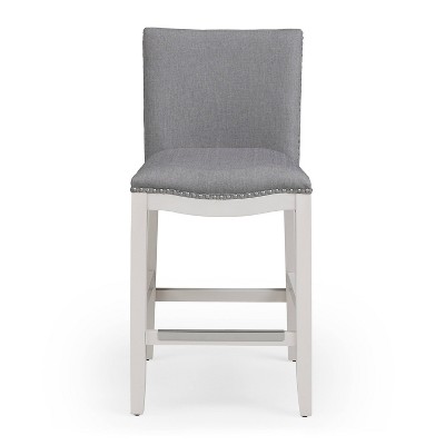 Gray Upholstered Counter Height Barstool with Nailhead Trim