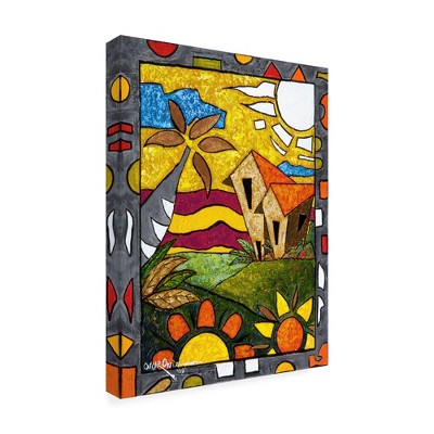 Trademark Fine Art -Oscar Ortiz 'Hut Under Yellow' Canvas Art