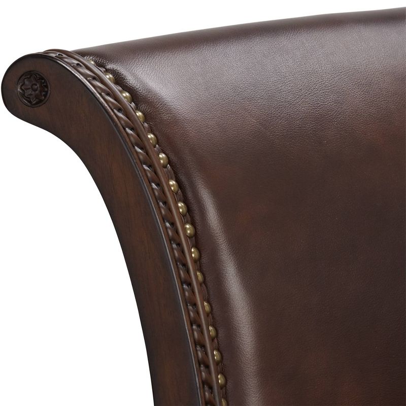 55 Downing Street Addison Walnut Swivel Bar Stool Brown 26" High Traditional Mocha Leather Cushion with Backrest Footrest for Kitchen Counter Height, 3 of 10
