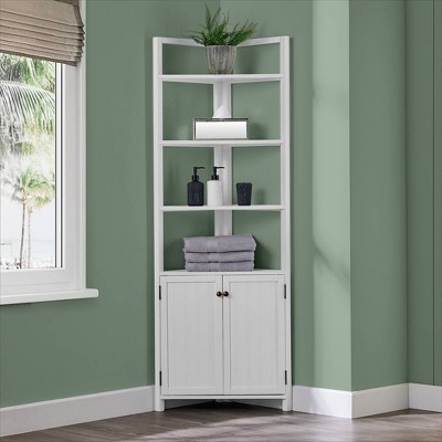 White Corner Storage Cabinet with Adjustable Shelving