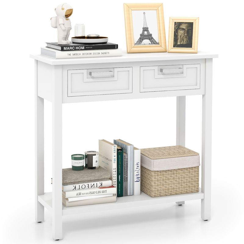 Tangkula Narrow Console Table with Drawers Retro Accent Sofa Table w/ Open Storage White, 1 of 11
