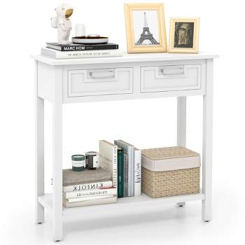 Tangkula Narrow Console Table with Drawers Retro Accent Sofa Table w/ Open Storage White