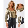 Allegra K Women's Scoop Neck Lantern Sleeve Shiny Metallic Glitter Tops - 2 of 4