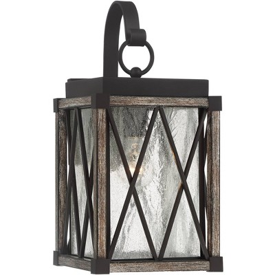 Possini Euro Design Rustic Outdoor Wall Light Fixture Bronze Wood 16 1/2" Clear Seedy Glass Lantern for Exterior House Porch Patio