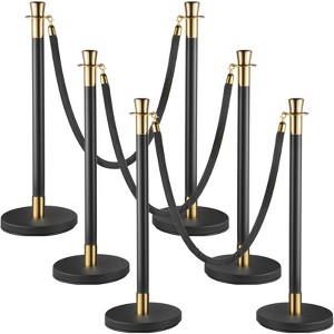 VEVOR Crowd Control Stanchion, Set of 6 Pieces Stanchion Set, Stanchion Set with 5 ft/1.5 m Black Velvet Rope, Black Crowd Control Barrier, Black - 1 of 4