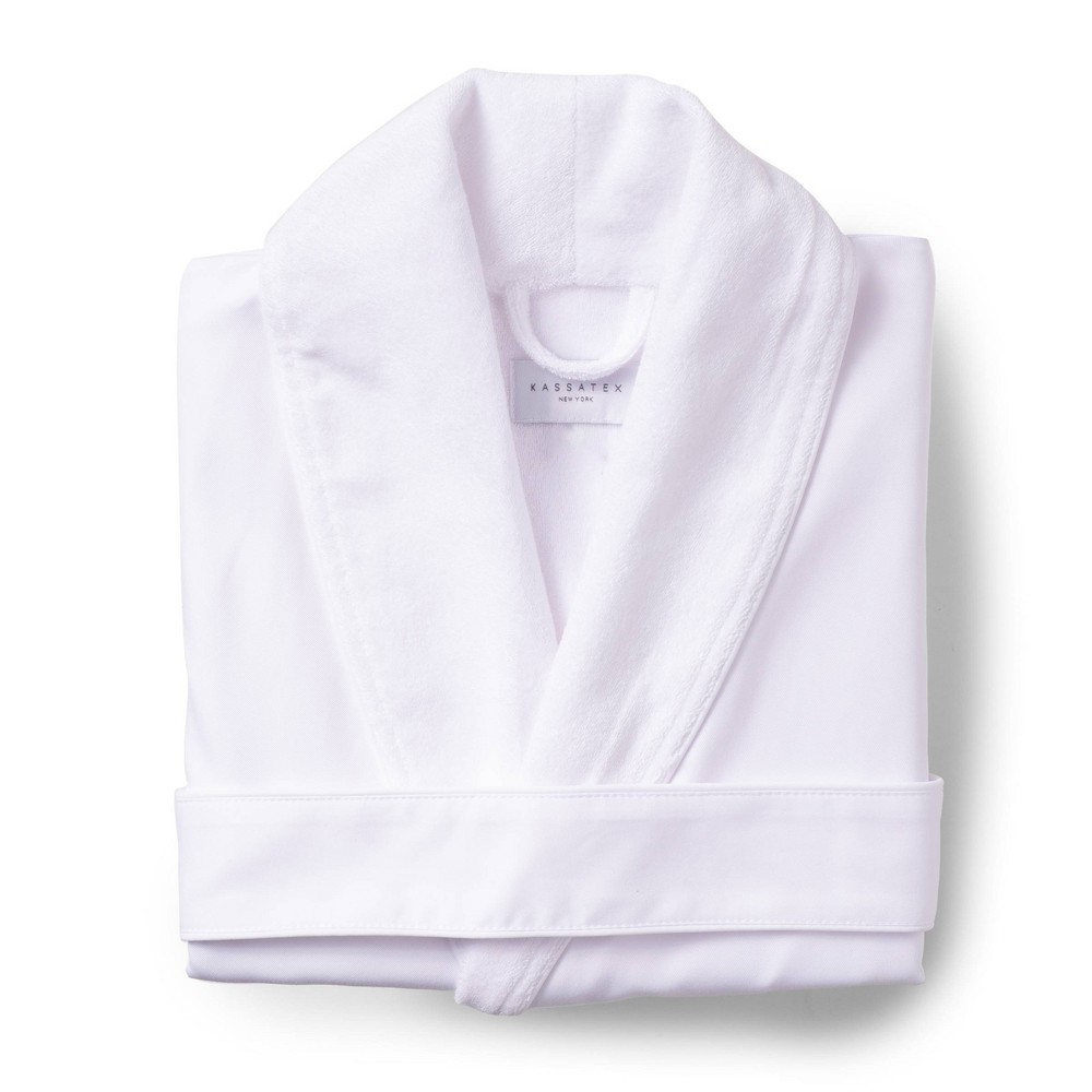 Platinum Bath Robe L/XL White - Cassadecor: Cotton Blend, Shawl Collar, Below Knee Length, Front Tie Closure