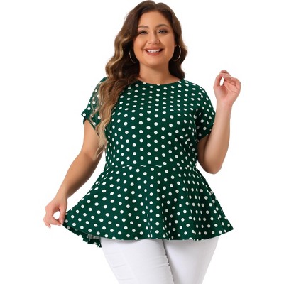 Agnes Orinda Women's Plus Size Polka Dots Fashion Workout Elegant Short Sleeves Peplum Top