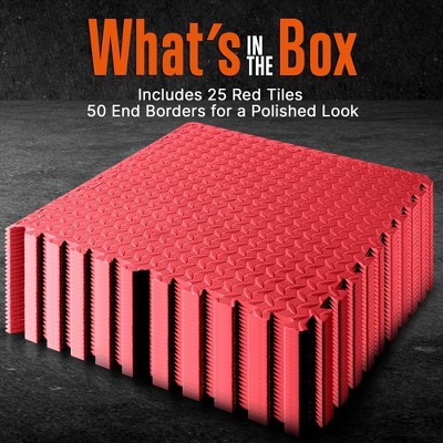 Red EVA Foam Interlocking Exercise Mat Set, 24x24 Inches, 25 Pieces