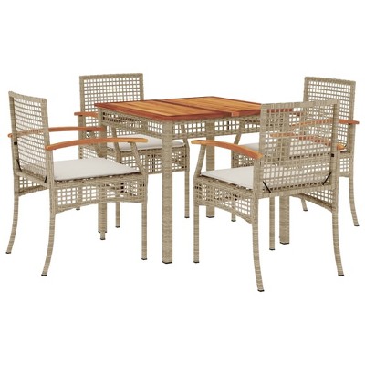 vidaXL 5 Piece Patio Dining Set with Cushions Beige Poly Rattan