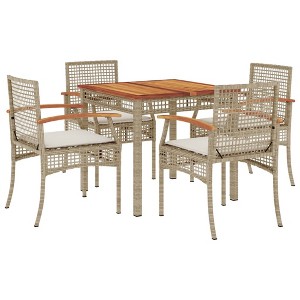 vidaXL 5 Piece Patio Dining Set with Cushions Beige Poly Rattan - 1 of 1