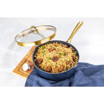 Navy and Gold Nonstick Aluminum Sauté Pan with Lid