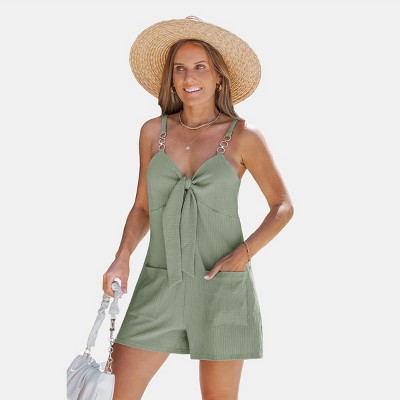 Women's Chic Ribbed Tie-Front Romper for Summer Charm - Cupshe