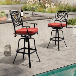 Crestlive Products Antique Brown Heavy Duty Cast Aluminum Frame & Sunbrella Fabric Cushion Counter Height Swivel Bar Stool Patio Furniture - 1 of 4