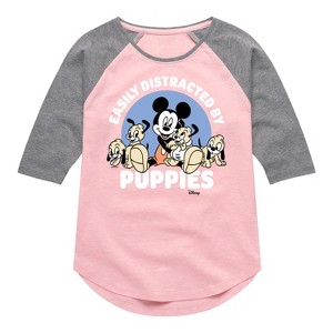 Girls' - Disney - Mickey Mouse Shirt Tail Raglan Graphic T-shirt - 1 of 3