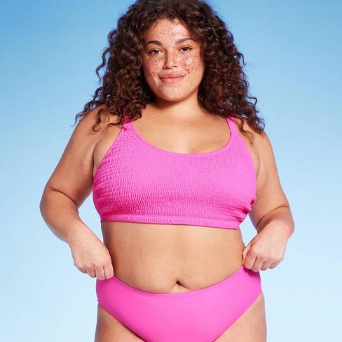 Women's Smocked Bralette Bikini Top - Wild Fable™ Pink 3X