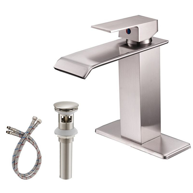 BWE Waterfall Single Hole Single-Handle Low-Arc Bathroom Faucet With Supply Line, 1 of 7