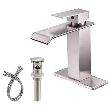 BWE Waterfall Single Hole Single-Handle Low-Arc Bathroom Faucet With Supply Line