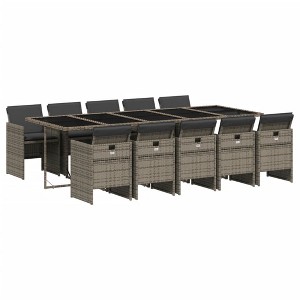 vidaXL Patio Dining Set with Cushions Table and Chair Furniture Poly Rattan - Gray Glass 10 - 1 of 4