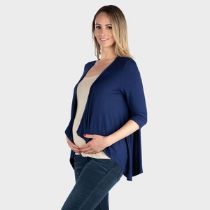 24seven Comfort Apparel Maternity Elegant Long Sleeve Open Front Draped Hem Jacket - 1 of 3