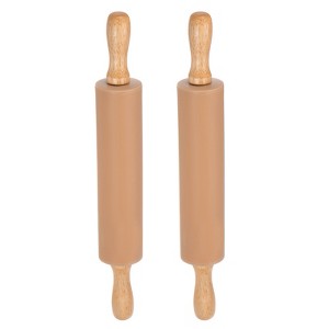 Unique Bargains Silicone Non-Stick Wooden Handle Kitchen Reusable Rolling Pin 2 Pcs - 1 of 4