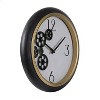 HomeRoots 16" Black Gold And White Faux Leather And Iron Analog Exposed Gear Round Wall Clock - 4 of 4