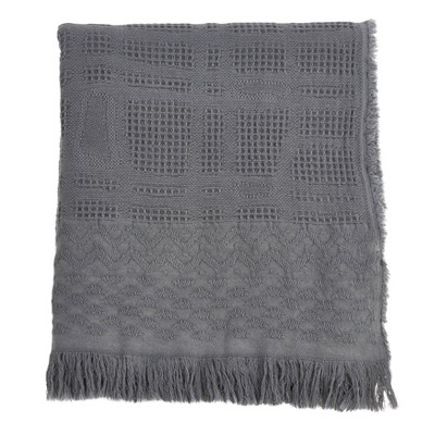 Saro Lifestyle Cross Hatch Waffle Weave Throw Blanket Gray