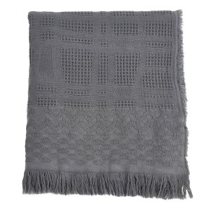 Saro Lifestyle Cross Hatch Waffle Weave Throw Blanket Gray - 1 of 3