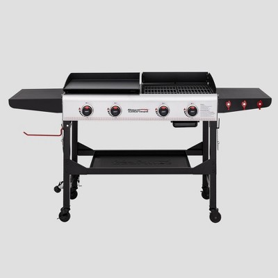 RoyalGourmet GD403G 4-Burner Portable Flat Top Gas Grill Griddle Combo with Folding Legs 48000 BTU