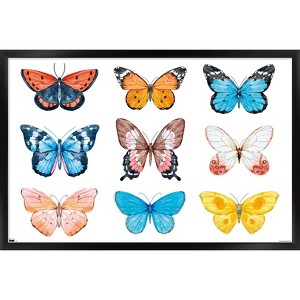 Trends International Watercolor Butterflies Framed Wall Poster Prints - 1 of 4