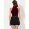 INSPIRE CHIC Women's Halter Neck Velvet Basic Layering Party Sleeveless Crop Top - 4 of 4