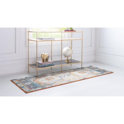 Beige and Blue Synthetic Easy Care Runner Rug
