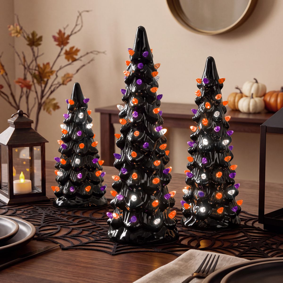 Best Choice Products Set of 3 Pre-Lit Hand-Painted Ceramic Tabletop Christmas Trees – Indoor Holiday Décor - thumbnail 3