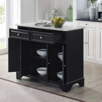 Avery Distressed Black Kitchen Island with Faux-Marble Top