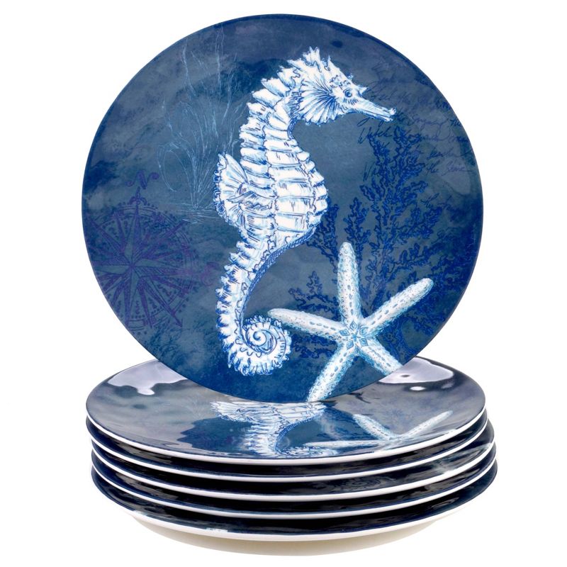 11&#34; 6pk Melamine Oceanic Dinner Plates Blue - Certified International, 1 of 5