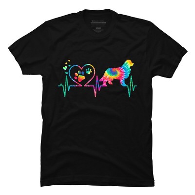 Men's Design By Humans Newfoundland Tie Dye Heart Beat Paw Prints By MiuMiuShop T-Shirt