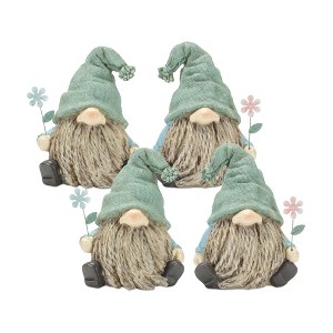 Whimsical Garden Gnome Figurines – 5.25"H Stone Accent Gnomes with Flower Stems (Set of 4) by Melrose - 1 of 4