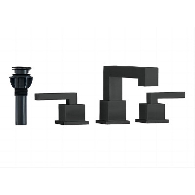 Munora Matte Black Widespread Bathroom Faucet, Waterfall Design with Pop-Up Drain and Water Supply Hoses