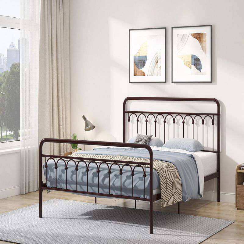 Metal Bed Frame, Queen Size Bed Frame With Thick Metal Tube, Metal Lath, Curved Headboard & Footboard Bed Frame, 1 of 7