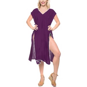 HAPPY BAY Women's Vacation Beachwear Long Bathing Suit Summer Short Front Tie Swimsuit Cover Ups Medium-Large Purple Solid - 1 of 4