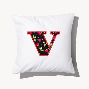 Personalization Mall Cherry Pop Initial Embroidered Applique Throw Pillow - 1 of 4
