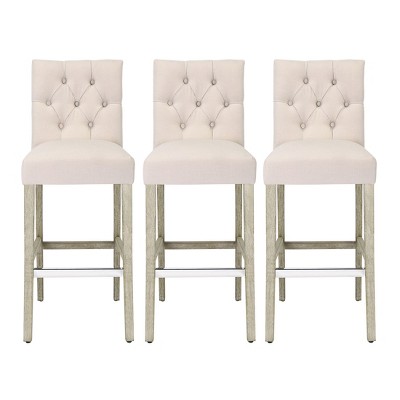 WestinTrends Hayes 29" Linen Fabric Tufted Bar Stool (Set of 3)