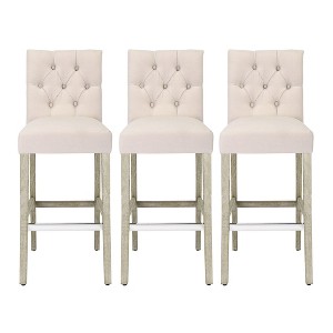 WestinTrends Hayes 29" Linen Fabric Tufted Bar Stool (Set of 3) - 1 of 4