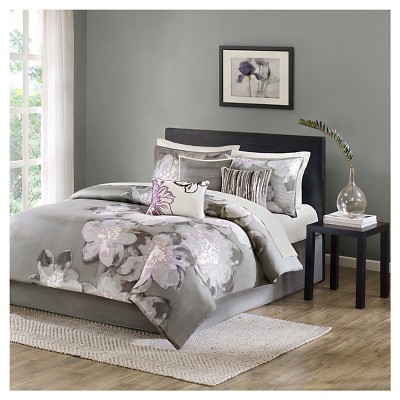 California King Gray Cotton 7-Piece Floral Bedspread Set