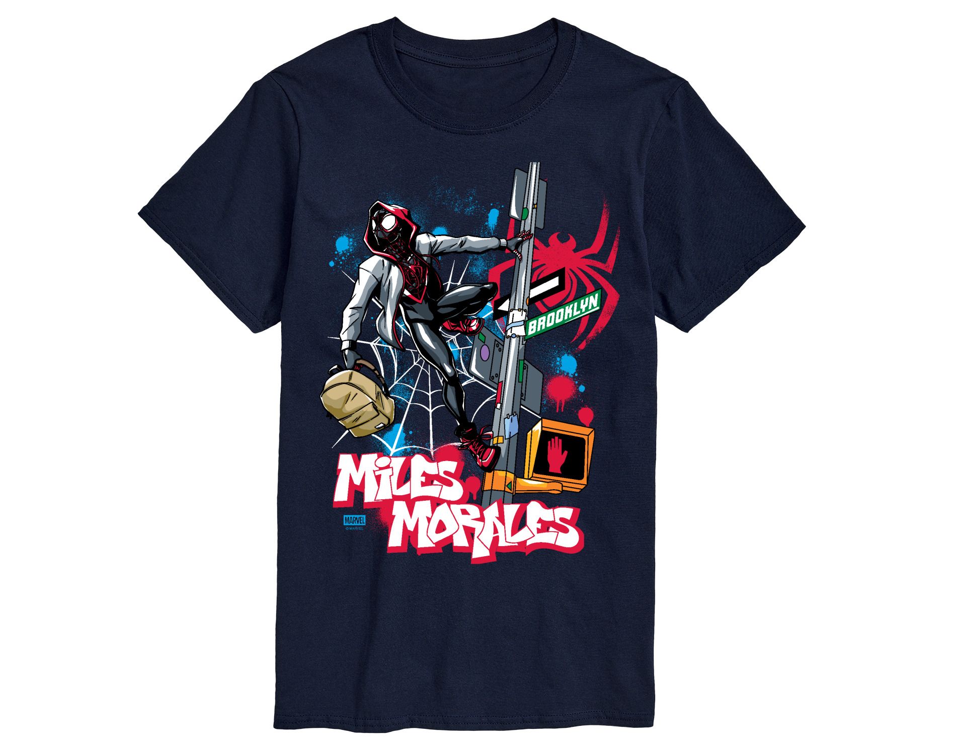 Men's Marvel Spider-Man Miles Morales Street Short Sleeve Graphic T-Shirt - Navy - 3 X-Large
