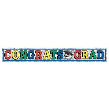 Beistle 8" x 5' Congrats Grad Fringe Banner Shiny Silver 4/Pack 50885