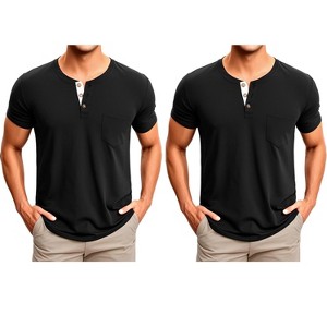 INSPIRE CHIC Men's Casual Summer Short Sleeves Button Basic Henley T-Shirts 2 Packs - 1 of 4