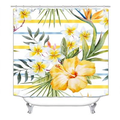 Yellow Flower Pattern Shower Curtains for Bathroom Waterproof Fabric Bath Curtain Durable Soft Stylish Bathroom Decor 72x72 Inch